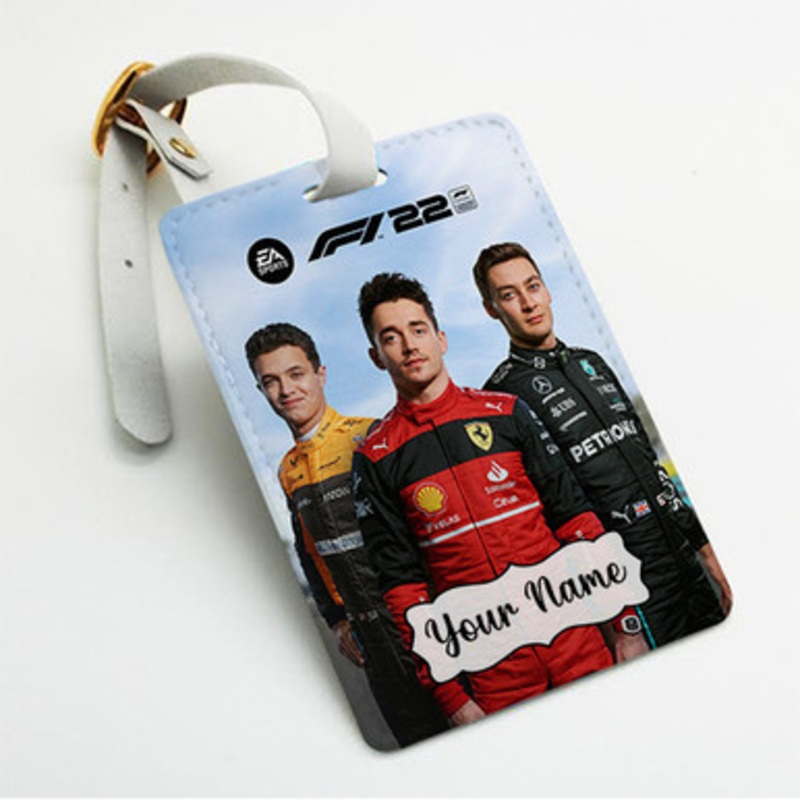 Pastele F1 22 Custom Luggage Tags Personalized Name PU Leather Luggage Tag With Strap Awesome Baggage Hanging Suitcase Bag Tags Name ID Labels Travel Bag Accessories