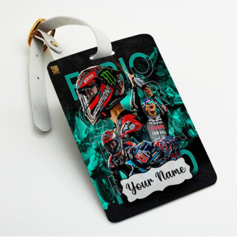 Pastele Fabio Quartararo Custom Luggage Tags Personalized Name PU Leather Luggage Tag With Strap Awesome Baggage Hanging Suitcase Bag Tags Name ID Labels Travel Bag Accessories