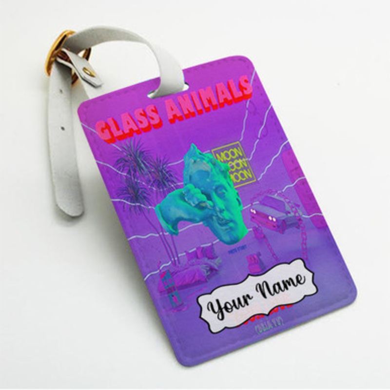 Pastele Glass Animals Your Love Deja Vu Custom Luggage Tags Personalized Name PU Leather Luggage Tag With Strap Awesome Baggage Hanging Suitcase Bag Tags Name ID Labels Travel Bag Accessories