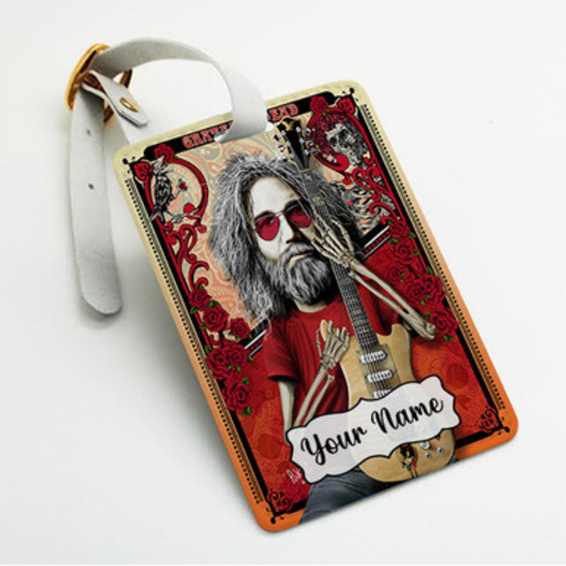 Pastele Grateful Dead Jerry Garcia Custom Luggage Tags Personalized Name PU Leather Luggage Tag With Strap Awesome Baggage Hanging Suitcase Bag Tags Name ID Labels Travel Bag Accessories