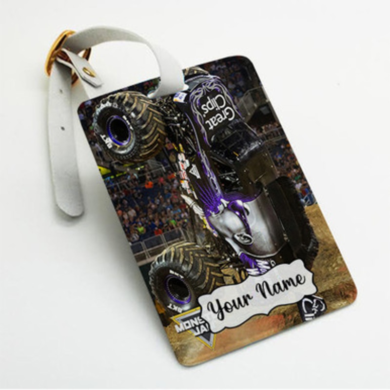 Pastele Great Clips Mohawk Warrior Monster Truck Custom Luggage Tags Personalized Name PU Leather Luggage Tag With Strap Awesome Baggage Hanging Suitcase Bag Tags Name ID Labels Travel Bag Accessories