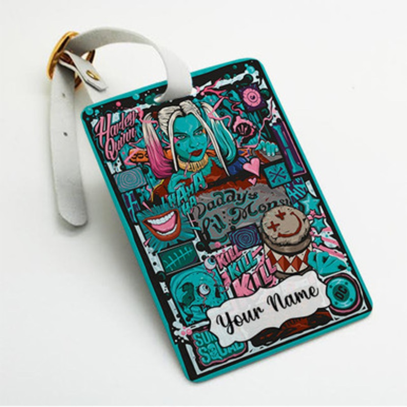 Pastele Harley Quinn Suicide Squad Art Custom Luggage Tags Personalized Name PU Leather Luggage Tag With Strap Awesome Baggage Hanging Suitcase Bag Tags Name ID Labels Travel Bag Accessories