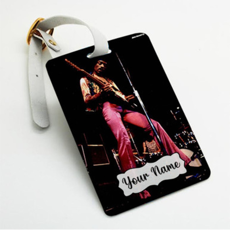 Pastele Jimi Hendrix 1973 Custom Luggage Tags Personalized Name PU Leather Luggage Tag With Strap Awesome Baggage Hanging Suitcase Bag Tags Name ID Labels Travel Bag Accessories