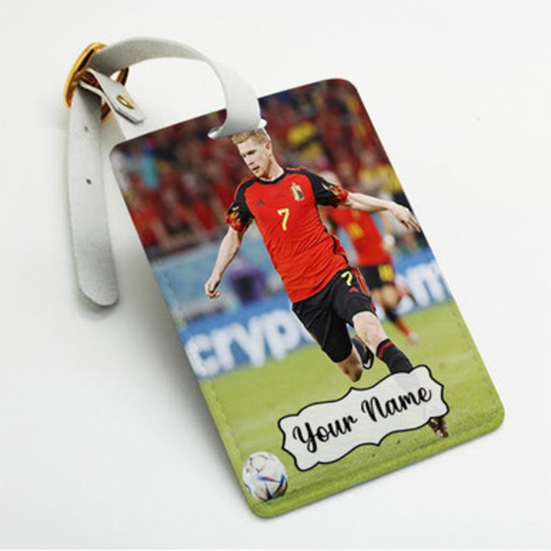 Pastele Kevin De Bruyne Custom Luggage Tags Personalized Name PU Leather Luggage Tag With Strap Awesome Baggage Hanging Suitcase Bag Tags Name ID Labels Travel Bag Accessories