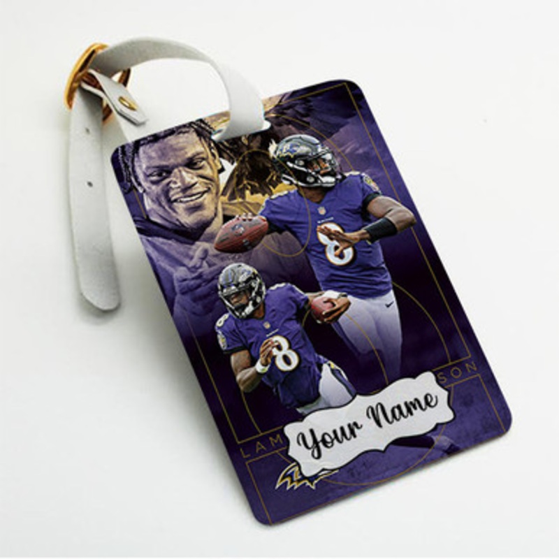 Pastele Lamar Jackson Baltimore Ravens NFL jpeg Custom Luggage Tags Personalized Name PU Leather Luggage Tag With Strap Awesome Baggage Hanging Suitcase Bag Tags Name ID Labels Travel Bag Accessories