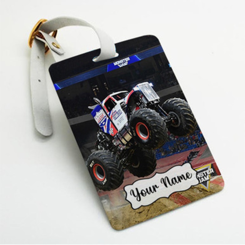 Pastele Lucas Stabilizer Monster Truck Custom Luggage Tags Personalized Name PU Leather Luggage Tag With Strap Awesome Baggage Hanging Suitcase Bag Tags Name ID Labels Travel Bag Accessories