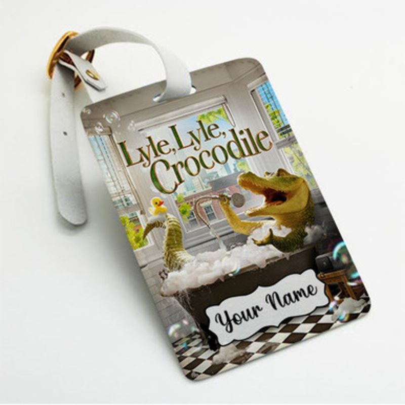 Pastele Lyle Lyle Crocodile Movie Custom Luggage Tags Personalized Name PU Leather Luggage Tag With Strap Awesome Baggage Hanging Suitcase Bag Tags Name ID Labels Travel Bag Accessories