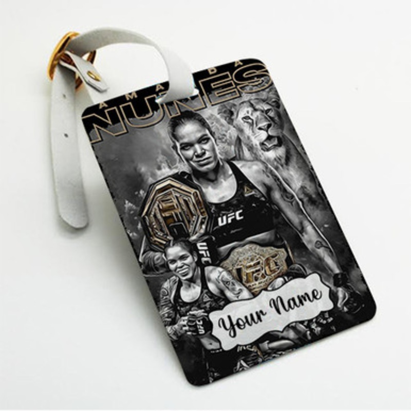 Pastele Amanda Nunes UFC Custom Luggage Tags Personalized Name PU Leather Luggage Tag With Strap Awesome Baggage Hanging Suitcase Bag Tags Name ID Labels Travel Bag Accessories
