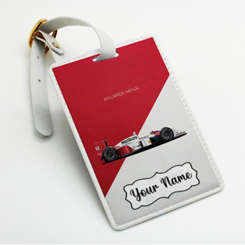 Pastele Ayrton Senna Mc Laren Custom Luggage Tags Personalized Name PU Leather Luggage Tag With Strap Awesome Baggage Hanging Suitcase Bag Tags Name ID Labels Travel Bag Accessories