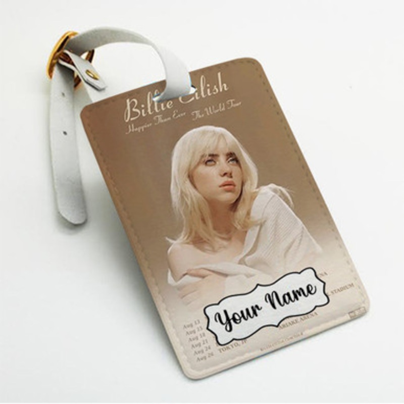 Pastele Billie Eilish Happier Than Ever Tour Custom Luggage Tags Personalized Name PU Leather Luggage Tag With Strap Awesome Baggage Hanging Suitcase Bag Tags Name ID Labels Travel Bag Accessories
