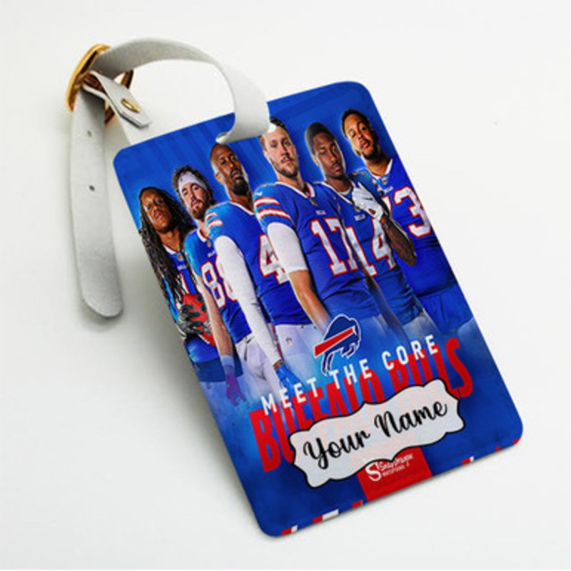 Pastele Buffalo Bills NFL 2022 Squad Custom Luggage Tags Personalized Name PU Leather Luggage Tag With Strap Awesome Baggage Hanging Suitcase Bag Tags Name ID Labels Travel Bag Accessories
