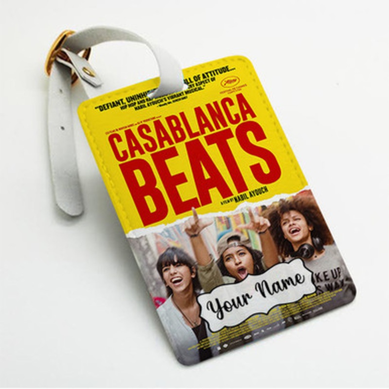 Pastele Casablanca Beats Custom Luggage Tags Personalized Name PU Leather Luggage Tag With Strap Awesome Baggage Hanging Suitcase Bag Tags Name ID Labels Travel Bag Accessories