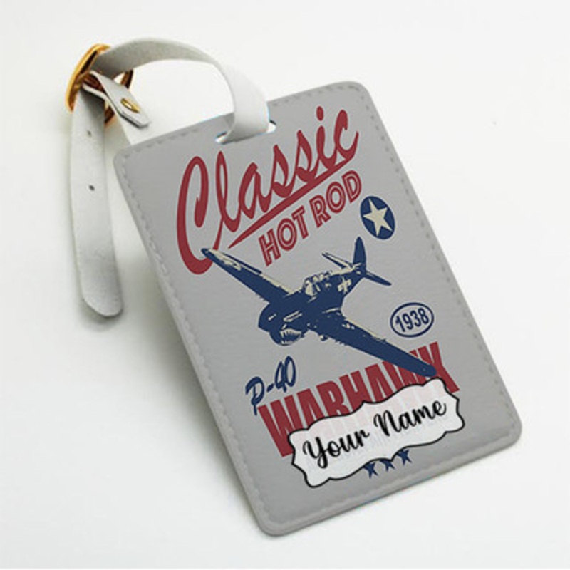 Pastele Classic P40 Warhawk Custom Luggage Tags Personalized Name PU Leather Luggage Tag With Strap Awesome Baggage Hanging Suitcase Bag Tags Name ID Labels Travel Bag Accessories