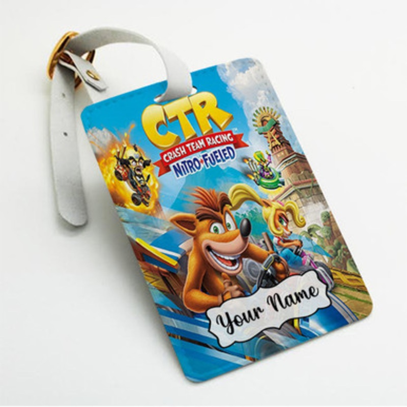 Pastele Crash Team Racing Nitro Fueled Custom Luggage Tags Personalized Name PU Leather Luggage Tag With Strap Awesome Baggage Hanging Suitcase Bag Tags Name ID Labels Travel Bag Accessories