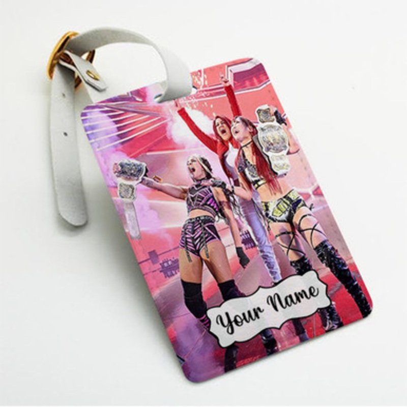 Pastele Damage CTRL WWE Wrestle Mania Custom Luggage Tags Personalized Name PU Leather Luggage Tag With Strap Awesome Baggage Hanging Suitcase Bag Tags Name ID Labels Travel Bag Accessories