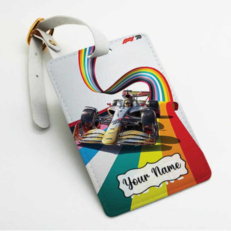 Pastele F1 We Race As One Custom Luggage Tags Personalized Name PU Leather Luggage Tag With Strap Awesome Baggage Hanging Suitcase Bag Tags Name ID Labels Travel Bag Accessories