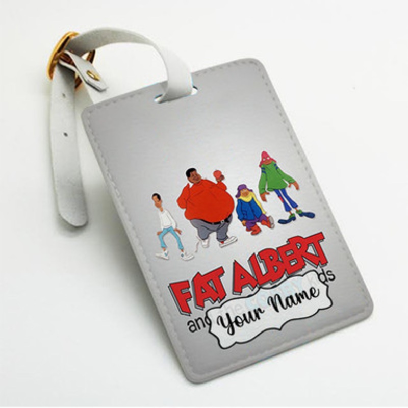 Pastele Fat Albert and the Cosby Kids Custom Luggage Tags Personalized Name PU Leather Luggage Tag With Strap Awesome Baggage Hanging Suitcase Bag Tags Name ID Labels Travel Bag Accessories