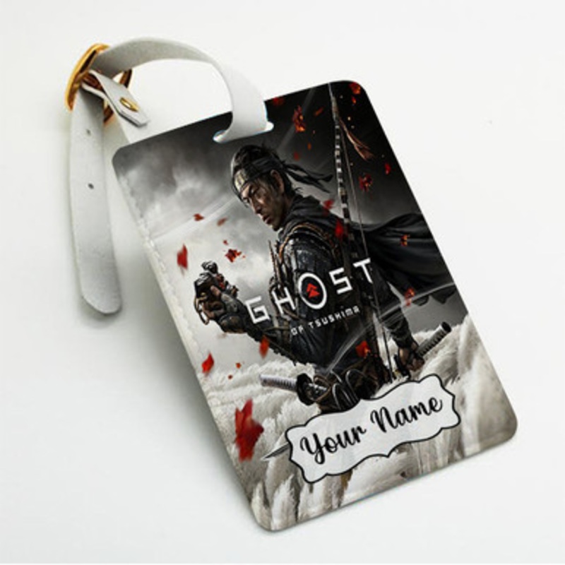 Pastele Ghost of Thushima Custom Luggage Tags Personalized Name PU Leather Luggage Tag With Strap Awesome Baggage Hanging Suitcase Bag Tags Name ID Labels Travel Bag Accessories