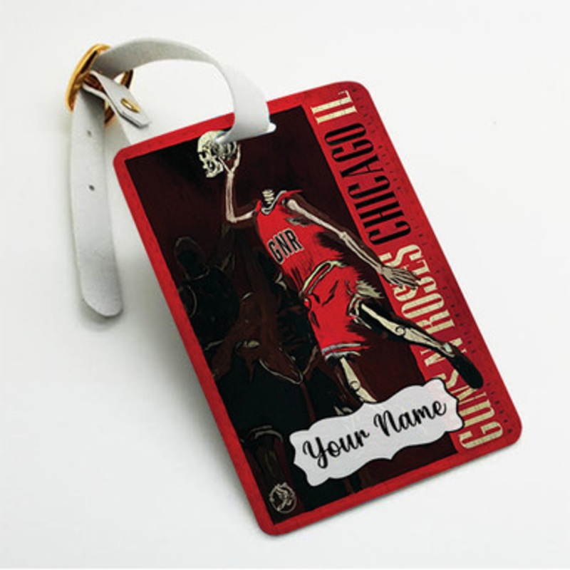Pastele Guns N Roses Chicago Custom Luggage Tags Personalized Name PU Leather Luggage Tag With Strap Awesome Baggage Hanging Suitcase Bag Tags Name ID Labels Travel Bag Accessories