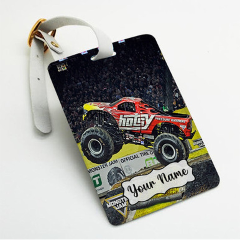 Pastele Hotsy Monster Truck Custom Luggage Tags Personalized Name PU Leather Luggage Tag With Strap Awesome Baggage Hanging Suitcase Bag Tags Name ID Labels Travel Bag Accessories