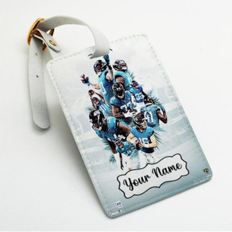 Pastele Jacksonville Jaguars NFL 2022 Custom Luggage Tags Personalized Name PU Leather Luggage Tag With Strap Awesome Baggage Hanging Suitcase Bag Tags Name ID Labels Travel Bag Accessories