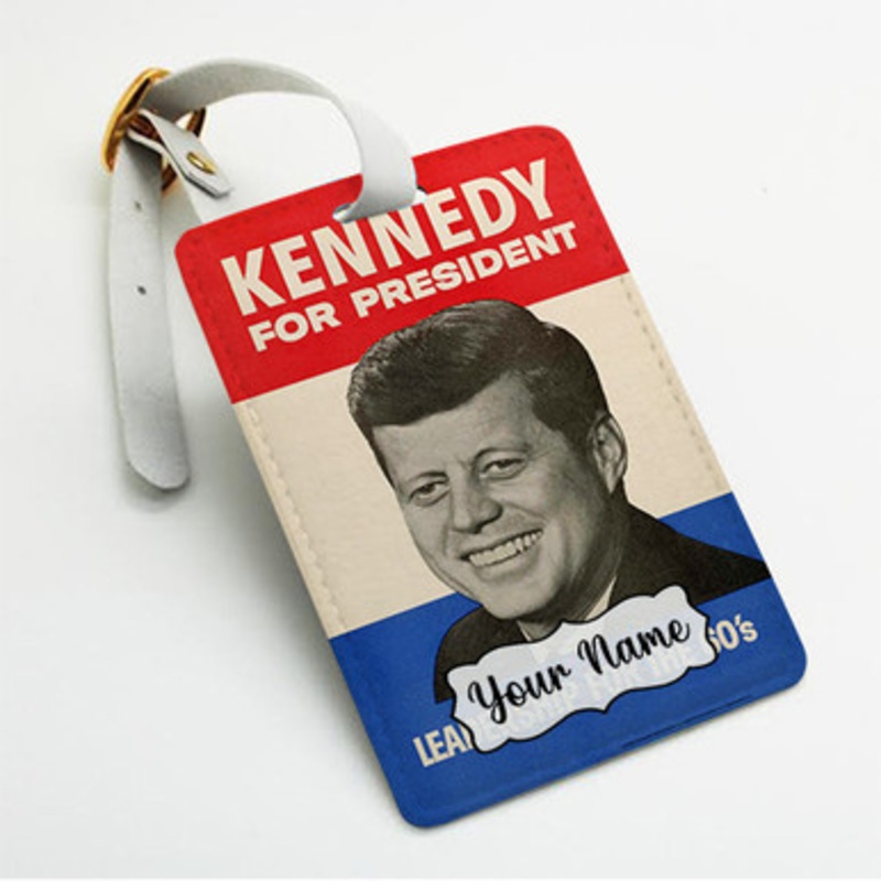 Pastele John F Kennedy for President Custom Luggage Tags Personalized Name PU Leather Luggage Tag With Strap Awesome Baggage Hanging Suitcase Bag Tags Name ID Labels Travel Bag Accessories