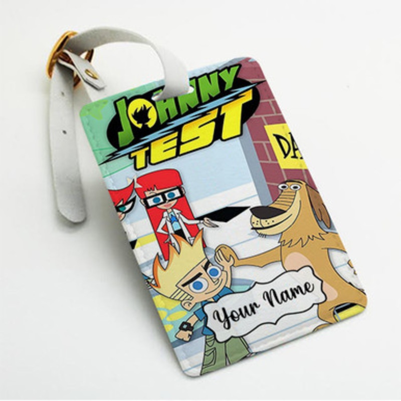 Pastele Johnny Test Custom Luggage Tags Personalized Name PU Leather Luggage Tag With Strap Awesome Baggage Hanging Suitcase Bag Tags Name ID Labels Travel Bag Accessories