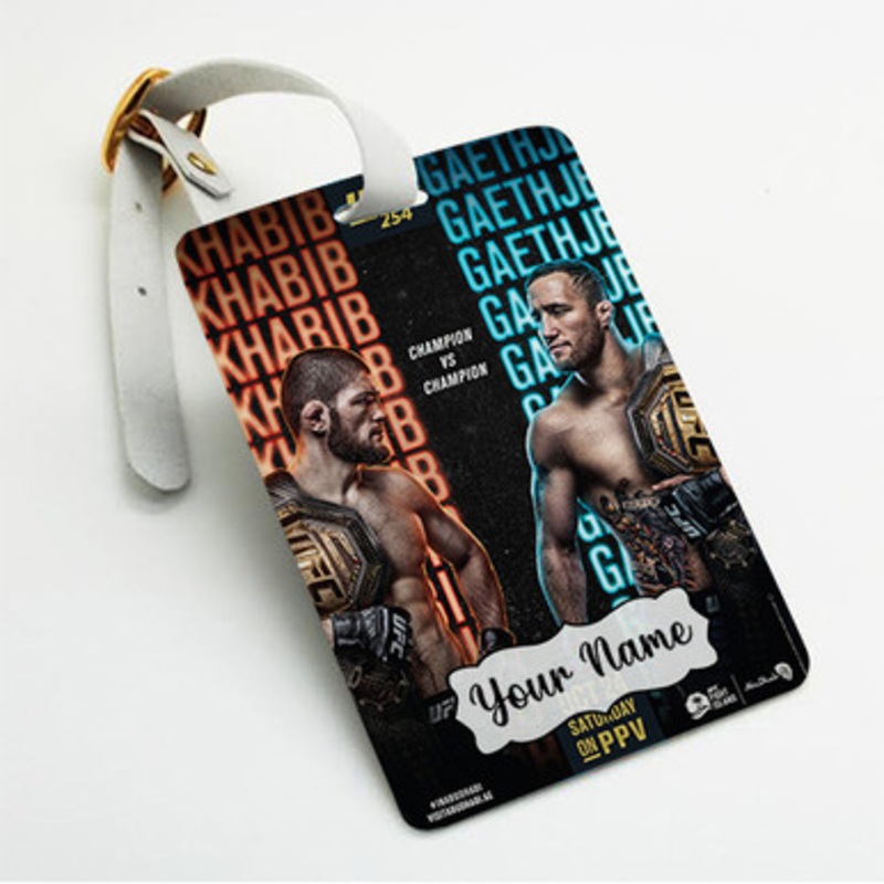 Pastele Khabib Nurmagomedov VS Justi Gaethje Custom Luggage Tags Personalized Name PU Leather Luggage Tag With Strap Awesome Baggage Hanging Suitcase Bag Tags Name ID Labels Travel Bag Accessories