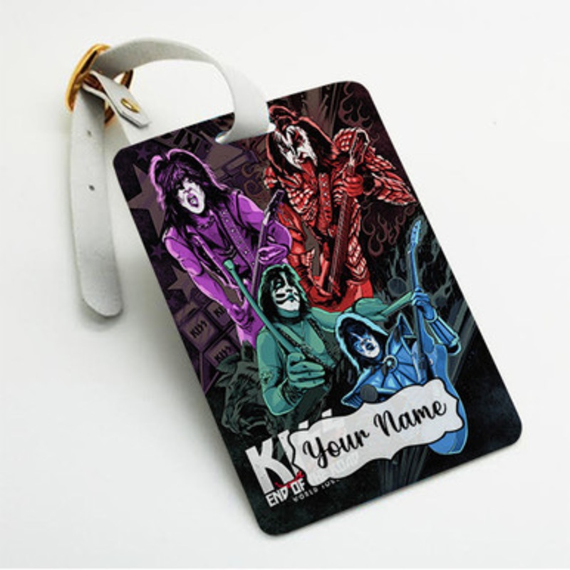 Pastele Kiss End Of The Road Custom Luggage Tags Personalized Name PU Leather Luggage Tag With Strap Awesome Baggage Hanging Suitcase Bag Tags Name ID Labels Travel Bag Accessories