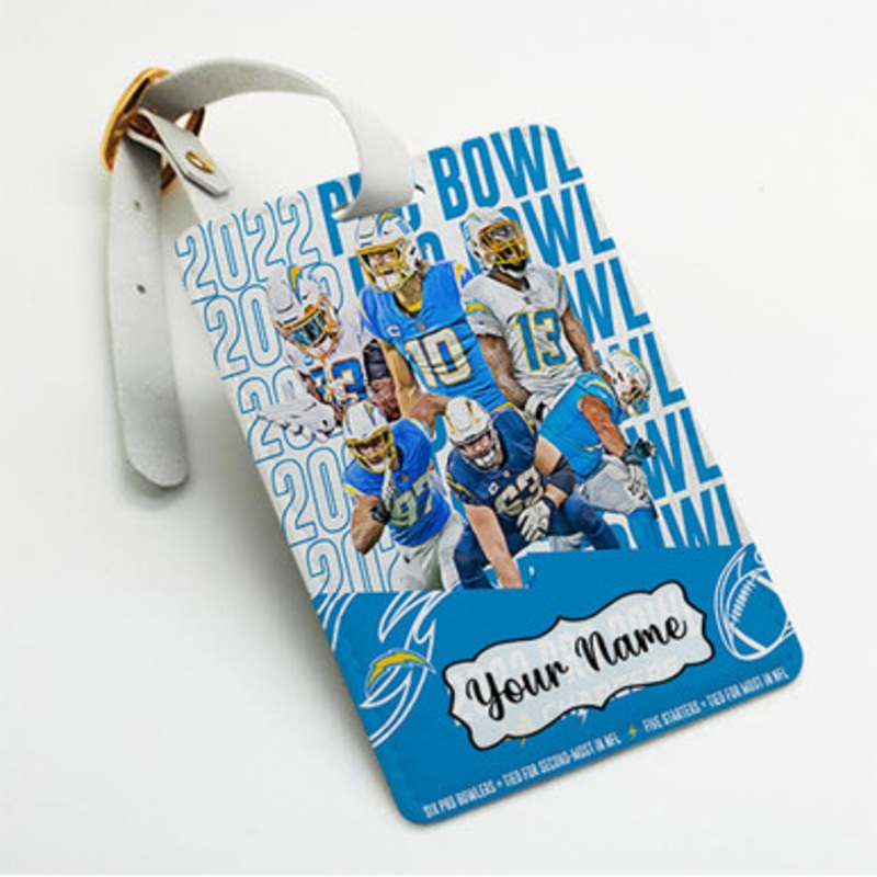 Pastele Los Angeles Chargers NFL 2022 Custom Luggage Tags Personalized Name PU Leather Luggage Tag With Strap Awesome Baggage Hanging Suitcase Bag Tags Name ID Labels Travel Bag Accessories