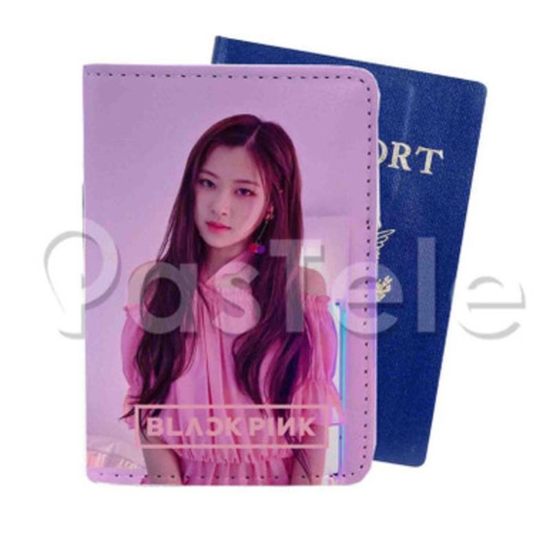 Rose Black Pink Custom Personalized PU Leather Passport Travel Baggage Cover