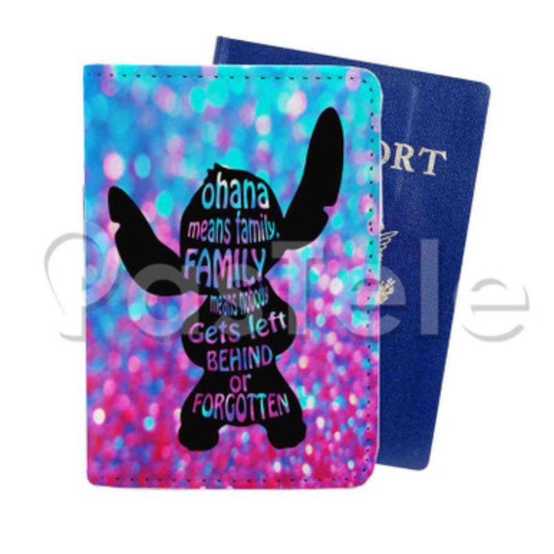 stitch ohana means family Custom Personalized PU Leather Passport Travel Baggage Cover