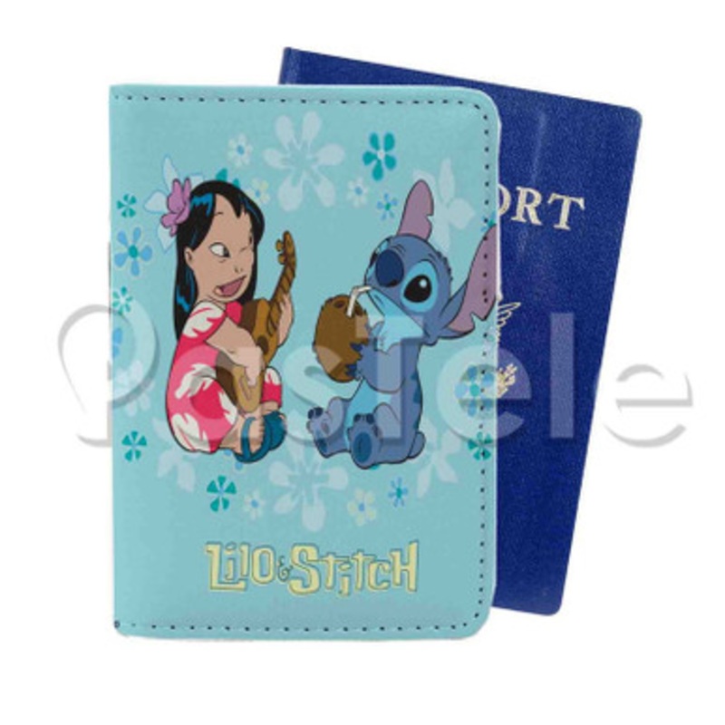 Lilo and Stitch Cute Custom Personalized PU Leather Passport Travel Baggage Cover