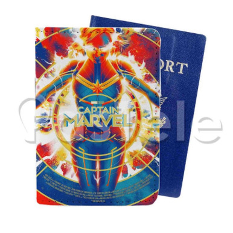 Mondo Captain Marvel Custom Personalized PU Leather Passport Travel Baggage Cover