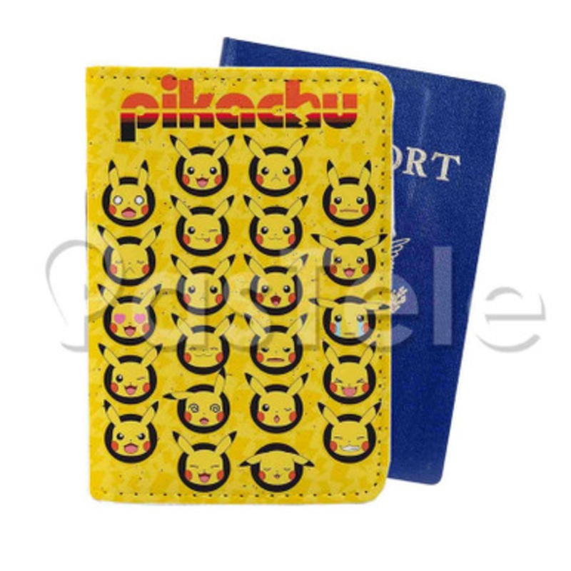 Pikachu Faces Custom Personalized PU Leather Passport Travel Baggage Cover