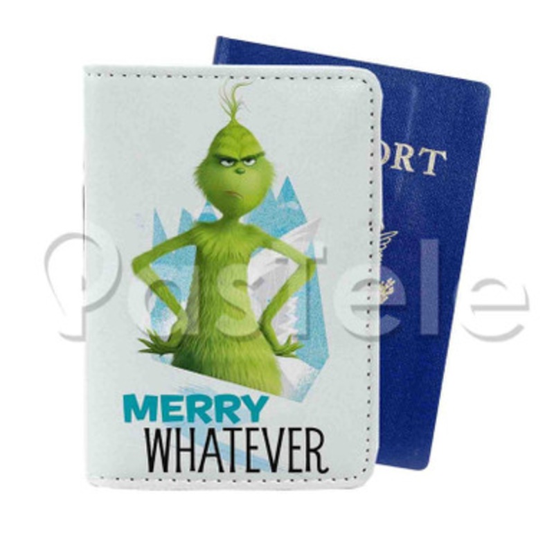 The Grinch Merry Whatever Custom Personalized PU Leather Passport Travel Baggage Cover
