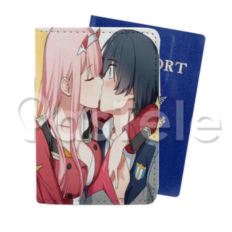 Zero Two and Hiro Kiss Custom Personalized PU Leather Passport Travel Baggage Cover