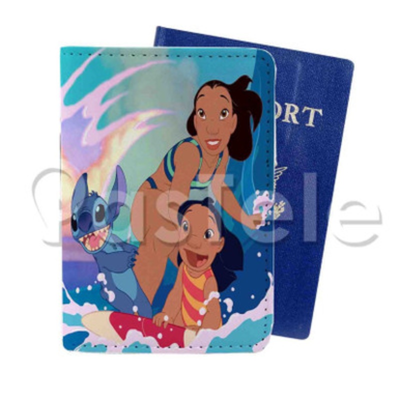 lilo and stitch Custom Personalized PU Leather Passport Travel Baggage Cover