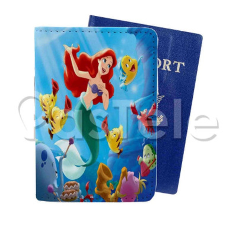 little mermaid Custom Personalized PU Leather Passport Travel Baggage Cover