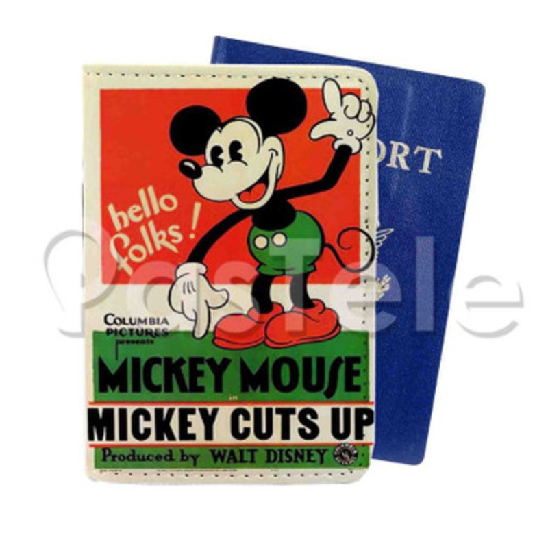 Mickey mouse Cuts Up Custom Personalized PU Leather Passport Travel Baggage Cover