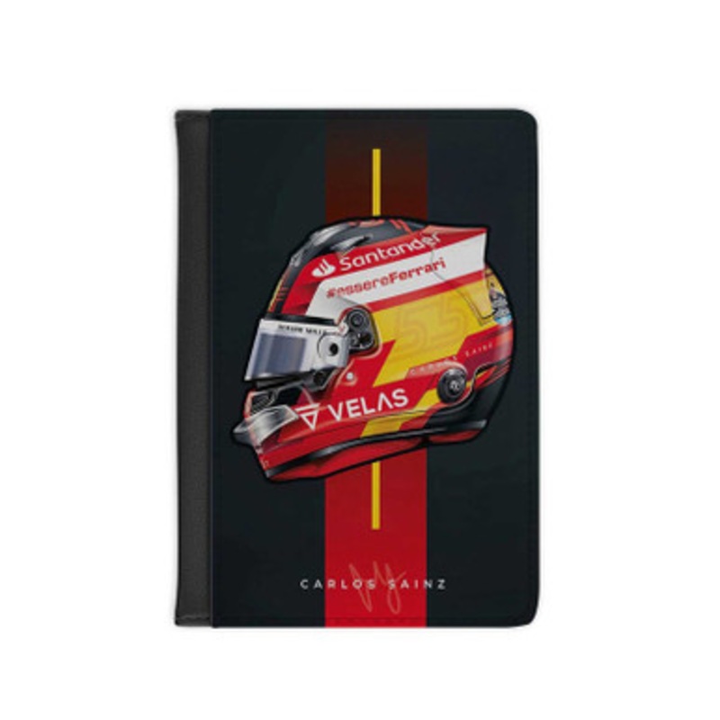 Pastele Carlos Sainz F1 Helmet Leather Custom Passport Cover Accessory Gift for Traveler Card Holder and Credit Card ID Holder
