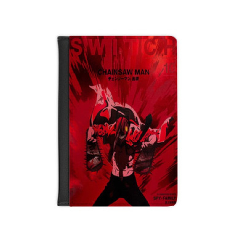 Pastele Chainsaw Man Movie Leather Custom Passport Cover Accessory Gift for Traveler Card Holder and Credit Card ID Holder