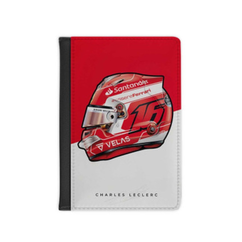 Pastele Charles Leclerc F1 Helmet Leather Custom Passport Cover Accessory Gift for Traveler Card Holder and Credit Card ID Holder