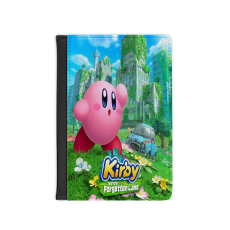 Pastele Kirby and the Forgotten Land Leather Custom Passport Cover Accessory Gift for Traveler Card Holder and Credit Card ID Holder