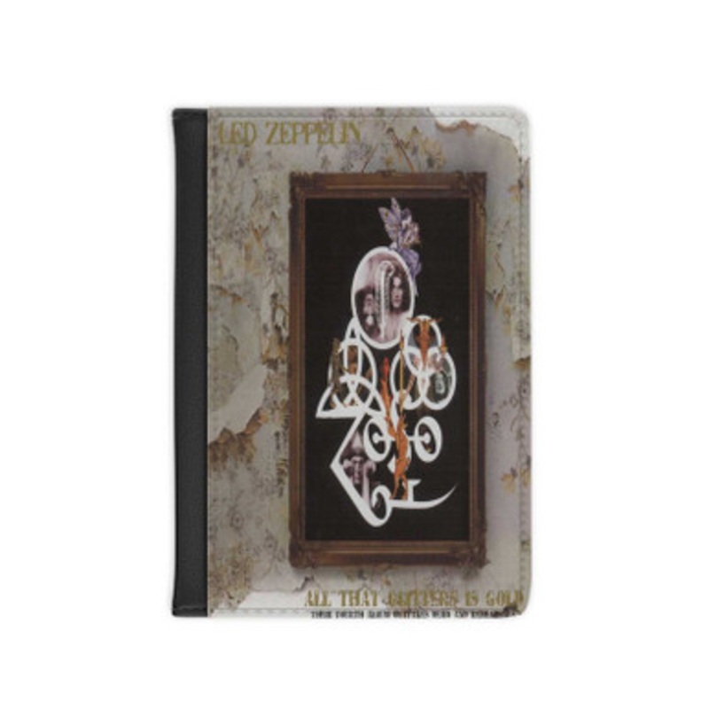 Pastele Led Zeppelin All That Glitters Is Gold 2004 Leather Custom Passport Cover Accessory Gift for Traveler Card Holder and Credit Card ID Holder