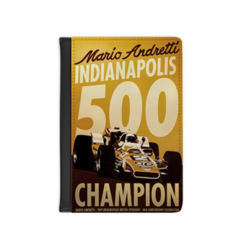 Pastele Mario Andretti Indy 500 Champion Leather Custom Passport Cover Accessory Gift for Traveler Card Holder and Credit Card ID Holder