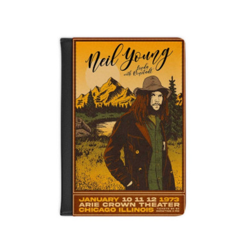 Pastele Neil Young Chicago 1973 Leather Custom Passport Cover Accessory Gift for Traveler Card Holder and Credit Card ID Holder