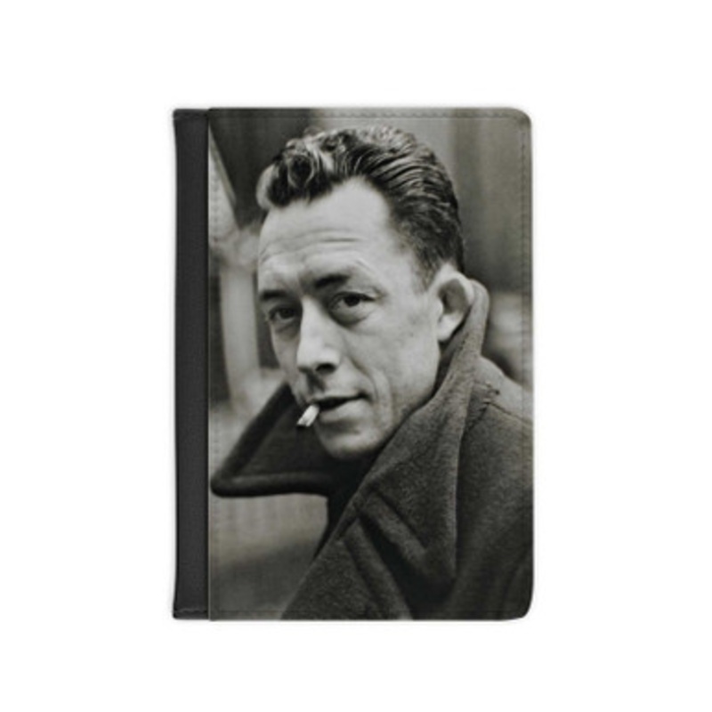 Pastele Albert Camus Leather Custom Passport Cover Accessory Gift for Traveler Card Holder and Credit Card ID Holder
