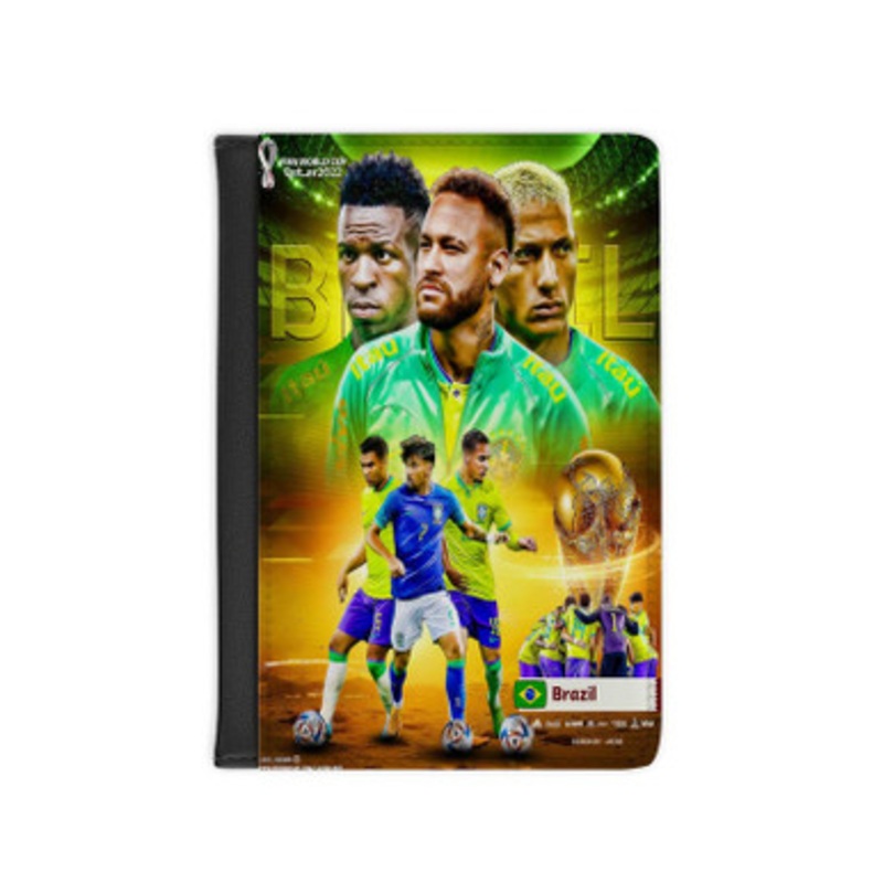Pastele Brazil World Cup 2022 Leather Custom Passport Cover Accessory Gift for Traveler Card Holder and Credit Card ID Holder