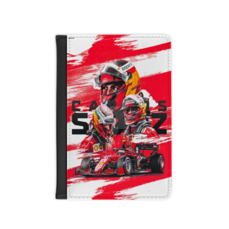 Pastele Carlos Sainz Formula 1 Leather Custom Passport Cover Accessory Gift for Traveler Card Holder and Credit Card ID Holder